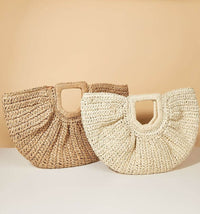 Raffia Curved Half-Moon Straw Bag