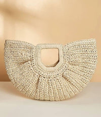 Raffia Curved Half-Moon Straw Bag