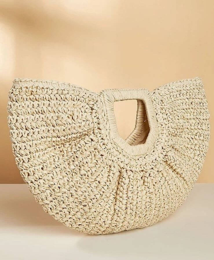 Raffia Curved Half-Moon Straw Bag