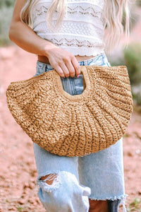 Raffia Curved Half-Moon Straw Bag