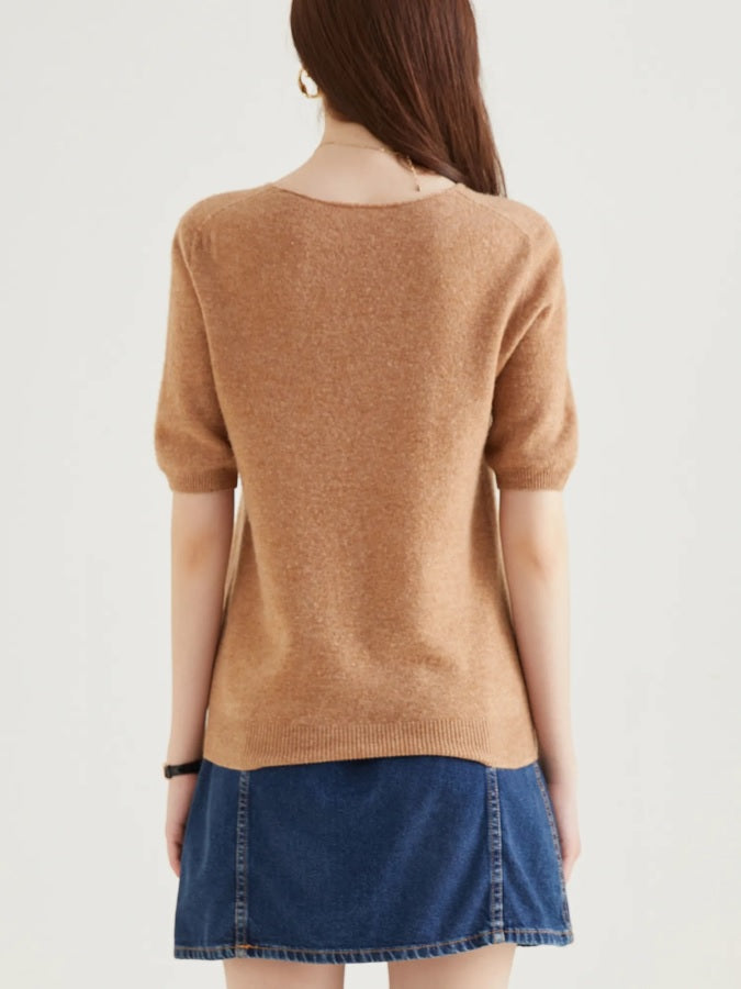 Elegant V-Neck Knit Half Sleeve Sweater