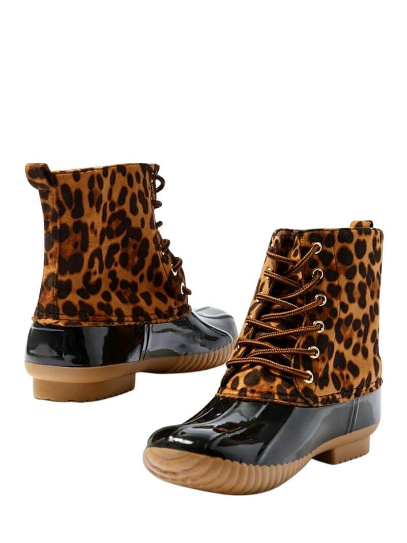 Leopard Waterproof Lace-up Duck Boots Rain Boots – Jolie Vaughan