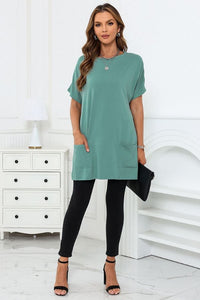 Short sleeve tunic dress is super soft and comfortable. A higher V-neck, along with side on-seam pockets trim the effortlessly trendy look-T shirt dresses for women-t-shirt dresses for women-banana republic-summer dresses 2021-summer work dresses-Short sleeve summer tunic dress, higher V-neck and side on-seam pockets. This short sleeve tunic dress is super soft and comfortable.