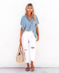 Easy-breezy summer essential- Stylish and practical- Effortless fashion choice-  Casual and chic- Relaxed and versatile silhouette- Effortless and on-trend- Comfortable and fashionable- Relaxed and easygoing- Stylishly oversized fit- Contemporary yet timeless- Laid-back yet polished- Relaxed summer vibe- Easy and comfortable style- Cool and relaxed summer look- Effortlessly cool and casual