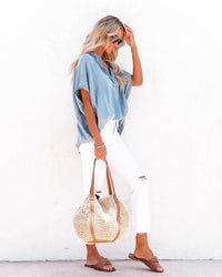 Everyday essential- Wardrobe staple Relaxed and trendy- Casual elegance- Effortless style- Versatile wardrobe piece- Cool and comfortable- Classic denim-inspired look- Relaxed drape- Easy to pair- Effortless summer staple-Effortless and on-trend- Comfortable and fashionable- Relaxed and easygoing- Stylishly oversized fit- Contemporary yet timeless- Laid-back yet polished- Relaxed summer vibe- Easy and comfortable style- Cool and relaxed summer look- Effortlessly cool and casual-
