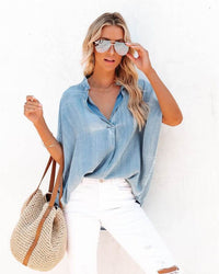 Relaxed silhouette- Everyday essential- Wardrobe staple Relaxed and trendy- Casual elegance- Effortless style- Versatile wardrobe piece- Cool and comfortable- Classic denim-inspired look- Relaxed drape- Easy to pair- Effortless summer staple- Comfy and stylish- Casual yet polished