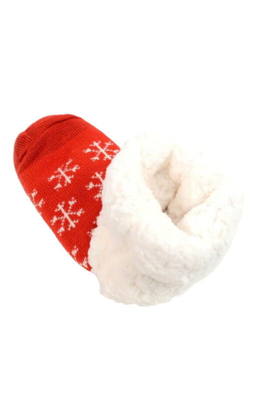Red Snowflakes Plush Sherpa Socks