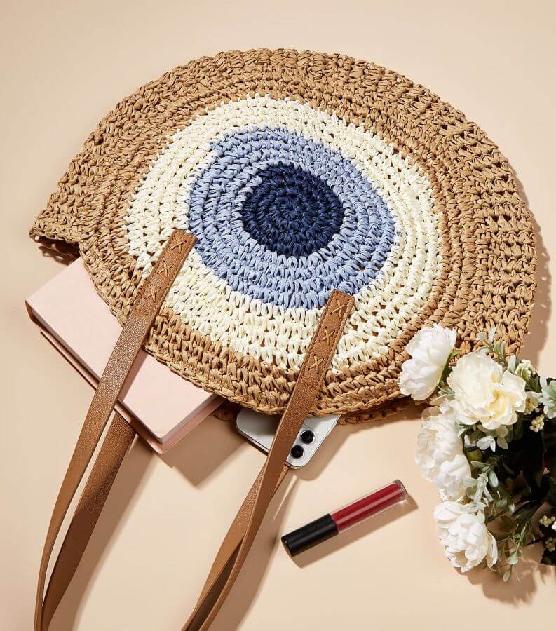 Evil Eye Straw Tote Bag