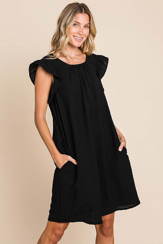 Jolie Vaughan Mature Women's Online Clothing Boutique Black Swiss Dot Ruffle Sleeve Dress | Dresses for Mature Women X-Large / Black