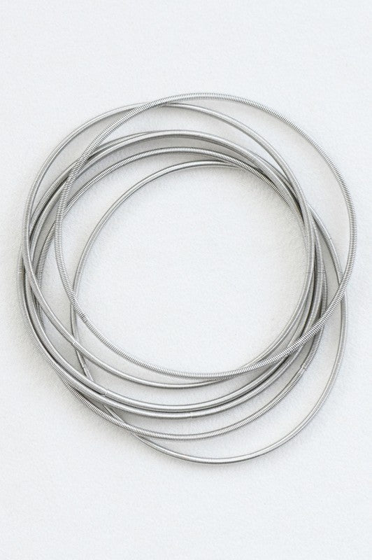 Silver Large Bead Guitar String Bracelet Set