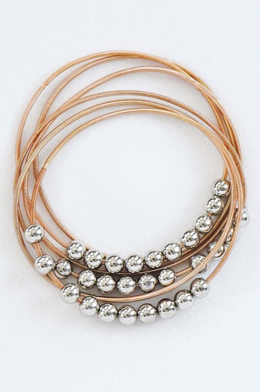 Guitar String Bracelet Set of 6 - 2-Tone with Beads - Jolie Vaughan | Online Clothing Store in Baton Rouge, LA