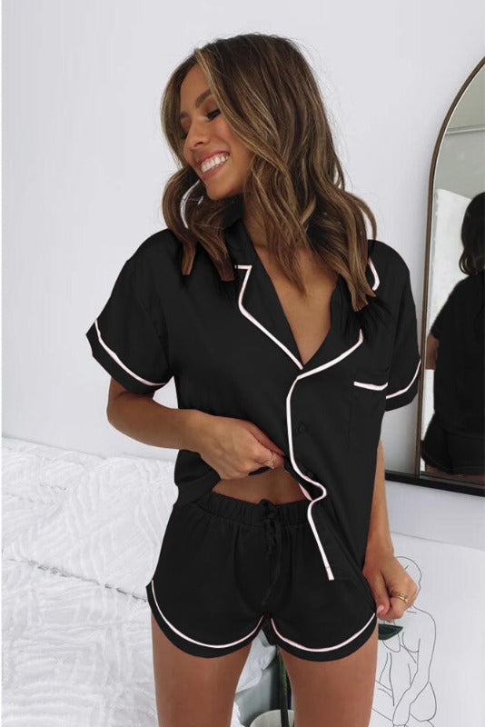 Satin Pajama Shirt & Shorts Set - Jolie Vaughan | Online Clothing Boutique near Baton Rouge, LA