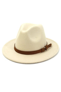 Wide Brim Fashion Hat with Buckle Detail - Jolie Vaughan | Online Clothing Boutique near Baton Rouge, LA The Wide Brim Fedora with buckles detail is a fashionable, wide brimmed hat that will keep you looking classy. You can wear this in any season and it goes well with a dress or pants. The fedora is made of wool felt which provides good protection from the sun while still keeping your head cool.