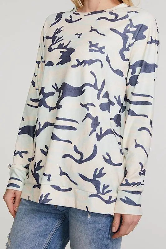 Amelia Relaxed Camouflage Print LS Tee Jolie Vaughan | Online Clothing Boutique near Baton Rouge, LA