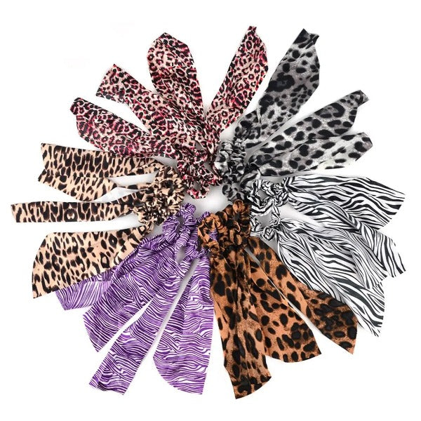 Animal Print Scrunchie Ribbon Hair Tie Jolie Vaughan | Online Clothing Boutique near Baton Rouge, LA