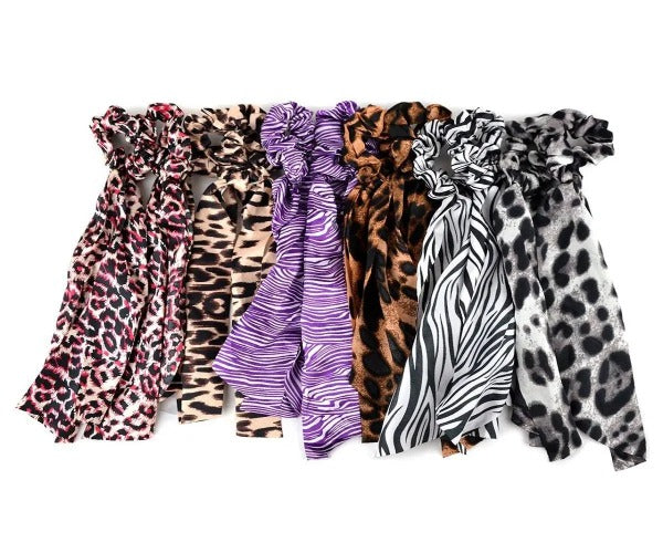 Animal Print Scrunchie Ribbon Hair Tie Jolie Vaughan | Online Clothing Boutique near Baton Rouge, LA