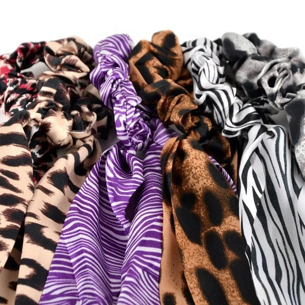 Animal Print Scrunchie Ribbon Hair Tie Jolie Vaughan | Online Clothing Boutique near Baton Rouge, LA