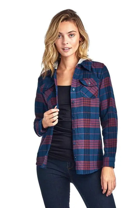Bailey Flannel Plaid Shirt with Hoodie Jolie Vaughan | Online Clothing Boutique near Baton Rouge, LA