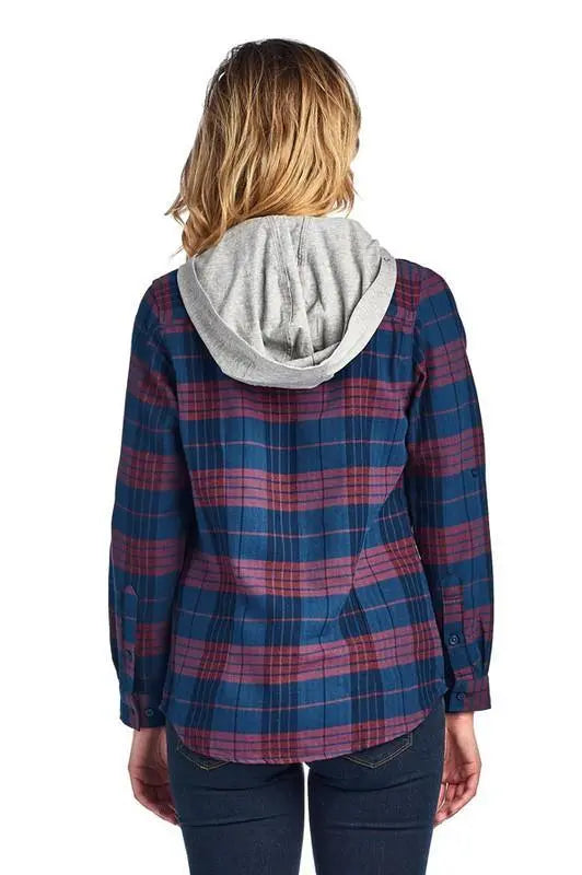 Bailey Flannel Plaid Shirt with Hoodie Jolie Vaughan | Online Clothing Boutique near Baton Rouge, LA