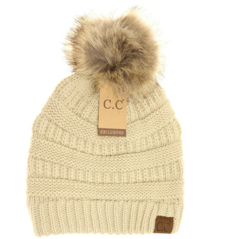 CC Beanie Fur Pom-Pom Beanie Jolie Vaughan | Online Clothing Boutique near Baton Rouge, LA