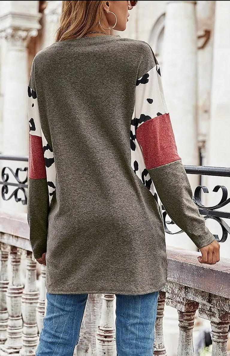 Contrast Print Dolman Long Sleeve Top-Contrast Print Dolman Sweater Jolie Vaughan | Online Clothing Boutique near Baton Rouge, LA