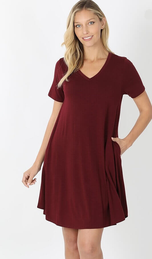 V Neck Pocket T Shirt Dress Dresses for Mature Women Jolie Vaughan Boutique