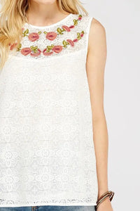 Fancy in Floral Embroidered Boat-Neck Sleeveless Top Jolie Vaughan | Online Clothing Boutique near Baton Rouge, LA