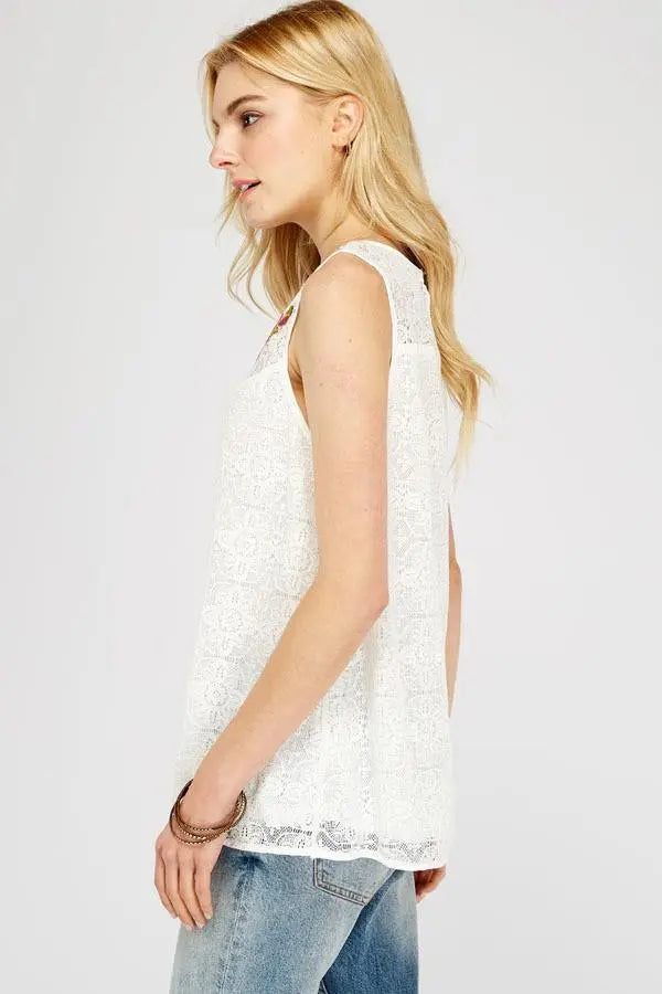 Fancy in Floral Embroidered Boat-Neck Sleeveless Top Jolie Vaughan | Online Clothing Boutique near Baton Rouge, LA