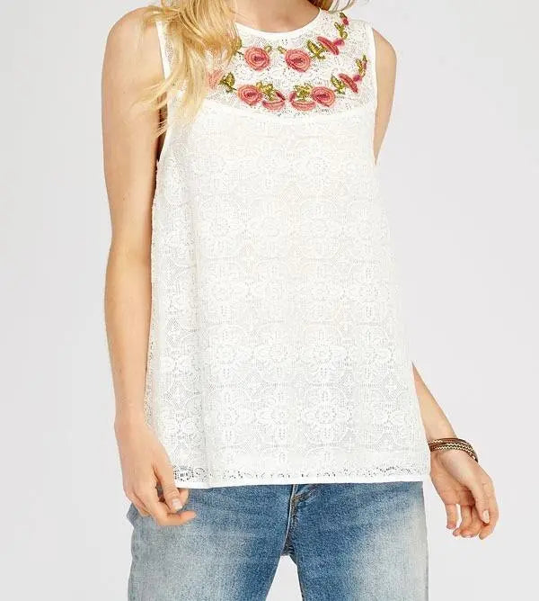 Fancy in Floral Embroidered Boat-Neck Sleeveless Top Jolie Vaughan | Online Clothing Boutique near Baton Rouge, LA