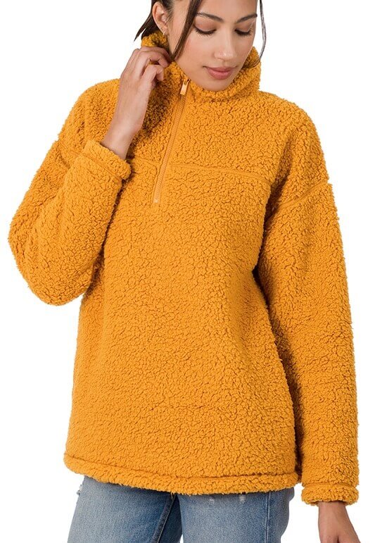 Half Zip Sherpa Pullover with Pockets – Jolie Vaughan Boutique