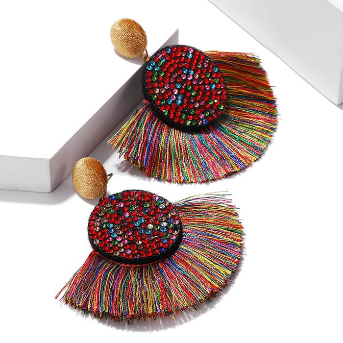 Razzle Dazzle Fan Tassel Statement Earrings