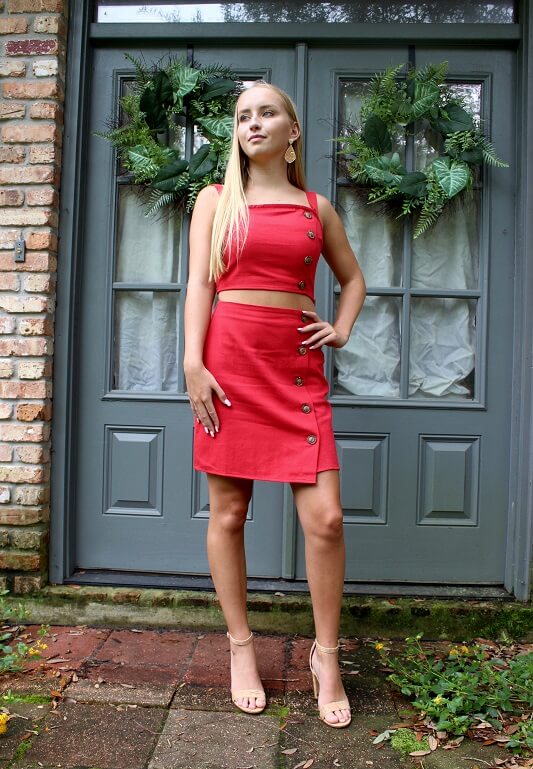 Red Button Down Top and Skirt Set | Jolie Vaughan Boutique Red Button Down Top and Skirt Set | Jolie Vaughan Boutique