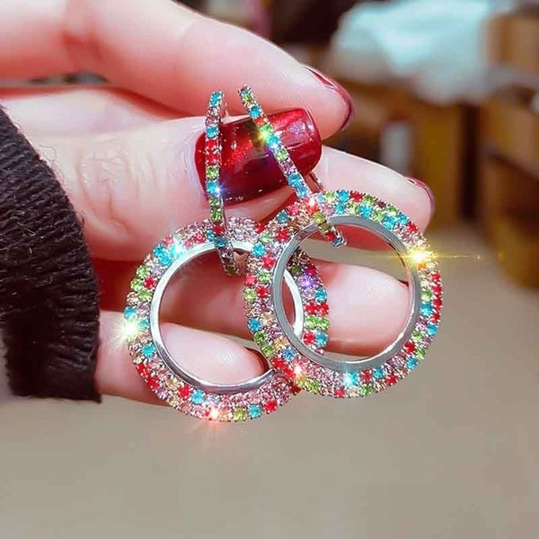 Rhinestone Double Hoop Earrings Jolie Vaughan Mature Women's Clothing Online Boutique