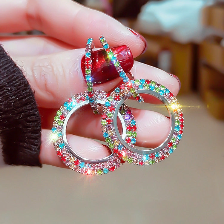 Rhinestone Double Hoop Earrings Jolie Vaughan Mature Women's Clothing Online Boutique