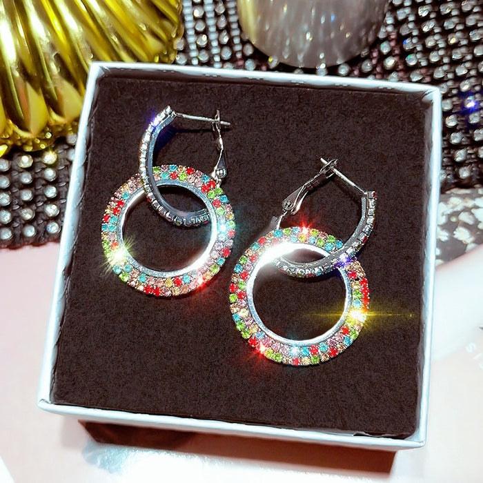 Rhinestone Double Hoop Earrings Jolie Vaughan Mature Women's Clothing Online Boutique