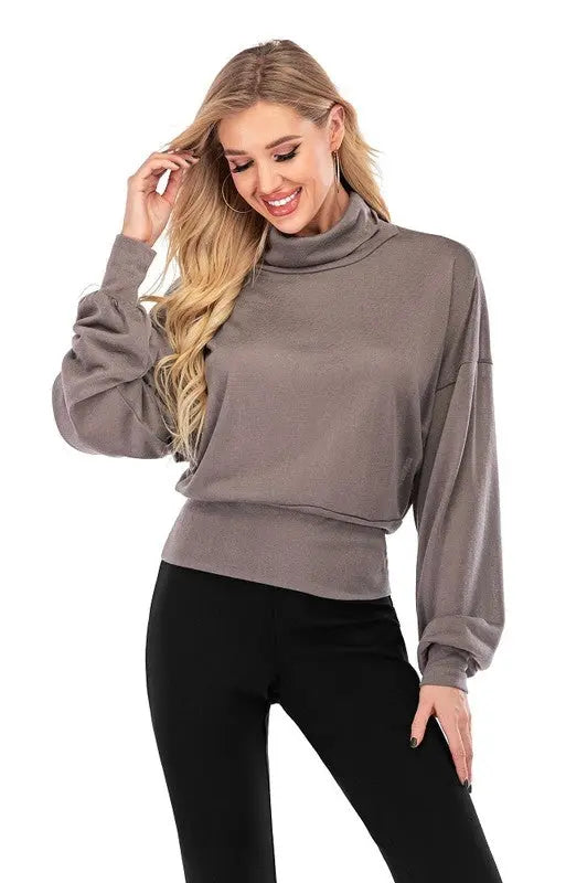 Laura High-Neck Hip-Hugger Balloon Sleeve Sweater Jolie Vaughan | Online Clothing Boutique near Baton Rouge, LA