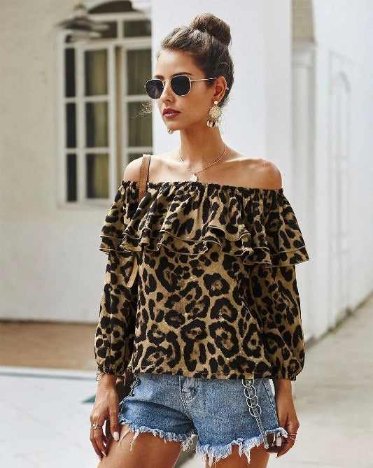 Leopard Off-Shoulder Long Sleeve Ruffle Top Jolie Vaughan | Online Clothing Boutique near Baton Rouge, LA