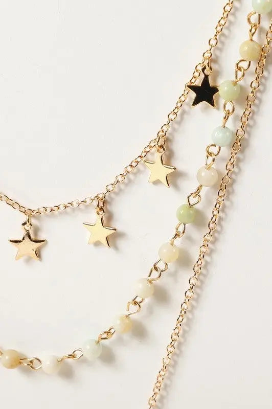 Multi Layered Half Moon Stars Stone Beads Necklace Jolie Vaughan | Online Clothing Boutique near Baton Rouge, LA