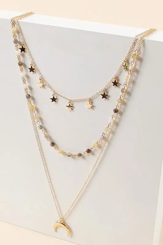 Multi Layered Half Moon Stars Stone Beads Necklace Jolie Vaughan | Online Clothing Boutique near Baton Rouge, LA