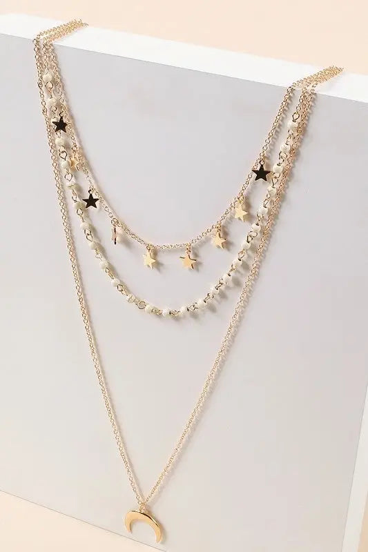 Multi Layered Half Moon Stars Stone Beads Necklace Jolie Vaughan | Online Clothing Boutique near Baton Rouge, LA