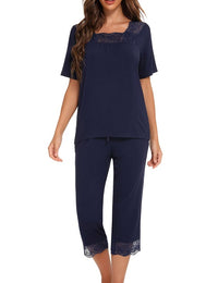 Vintage Lace Square Collar Top and Capris Pajama Set