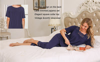 Vintage Lace Square Collar Top and Capris Pajama Set