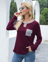 Long Sleeve Keyhole Contrast Pocket Tee Jolie Vaughan | Online Clothing Boutique near Baton Rouge, LA Leopard Print/Animal Print/Cheetah Print Pocket Tee
