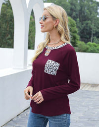 Long Sleeve Keyhole Contrast Pocket Tee Jolie Vaughan | Online Clothing Boutique near Baton Rouge, LA Leopard Print/Animal Print/Cheetah Print Pocket Tee