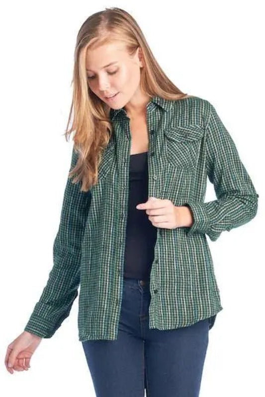 Quinn Casual Plaid Flannel Long-Sleeved Shirt Jolie Vaughan | Online Clothing Boutique near Baton Rouge, LA