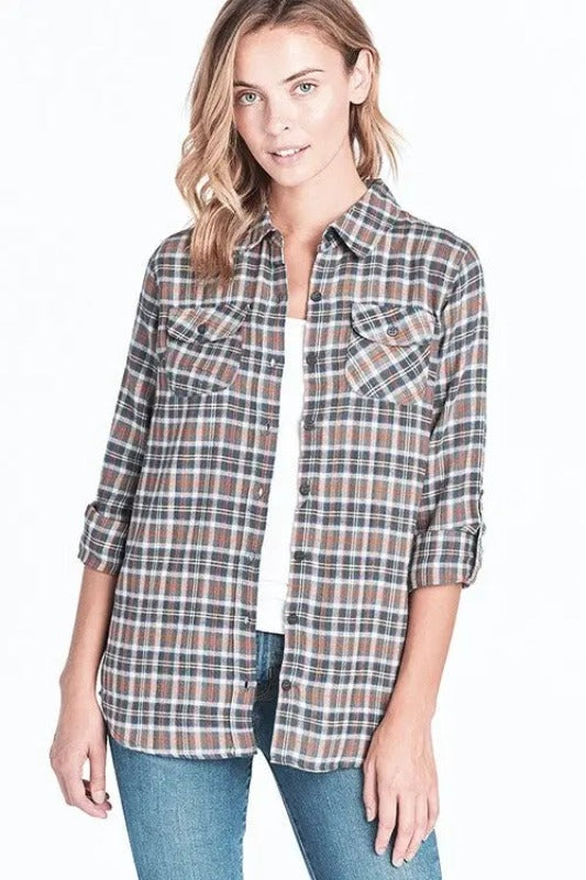 Quinn Casual Plaid Flannel Long-Sleeved Shirt Jolie Vaughan | Online Clothing Boutique near Baton Rouge, LA