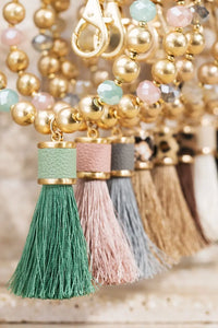 Shimmer and Gold Tassel Key Ring Bracelet Jolie Vaughan | Online Clothing Boutique near Baton Rouge, LA