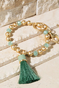 Shimmer and Gold Tassel Key Ring Bracelet Jolie Vaughan | Online Clothing Boutique near Baton Rouge, LA