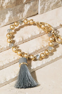 Shimmer and Gold Tassel Key Ring Bracelet Jolie Vaughan | Online Clothing Boutique near Baton Rouge, LA