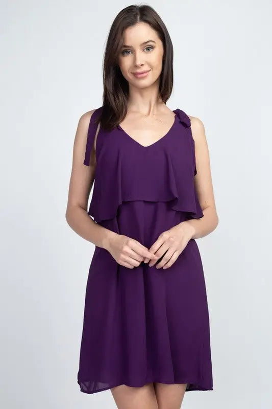 Shoulder-Tie V-Neck Ruffle Shift Dress Jolie Vaughan | Online Clothing Boutique near Baton Rouge, LA